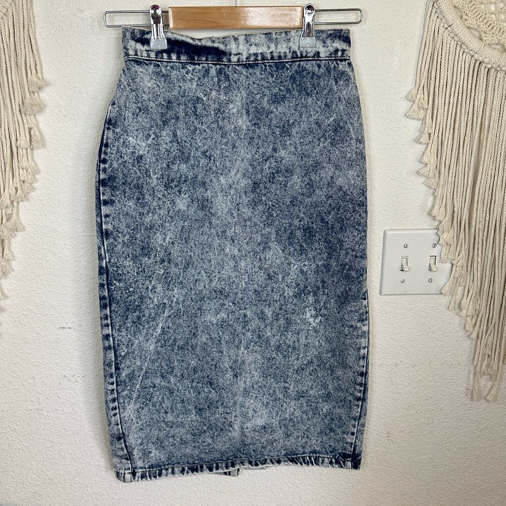 Bongo vintage acid wash midi denim jean skirt size 5 - Picture 1 of 5